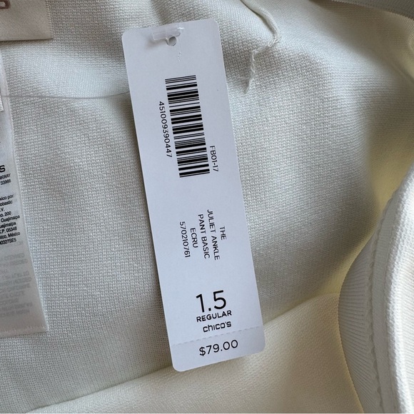 NWT Chico’s Juliet Ankle Pants Basic Ecru Size 1.5 US 10 Ultimate Fit Stretch - Picture 10 of 10